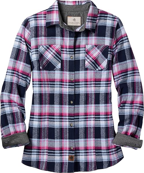 Legendary Whitetails Women's Standard Long Sleeve Plaid Flannel Button Up Shirt 100% Cotton, Violet Rave, Medium