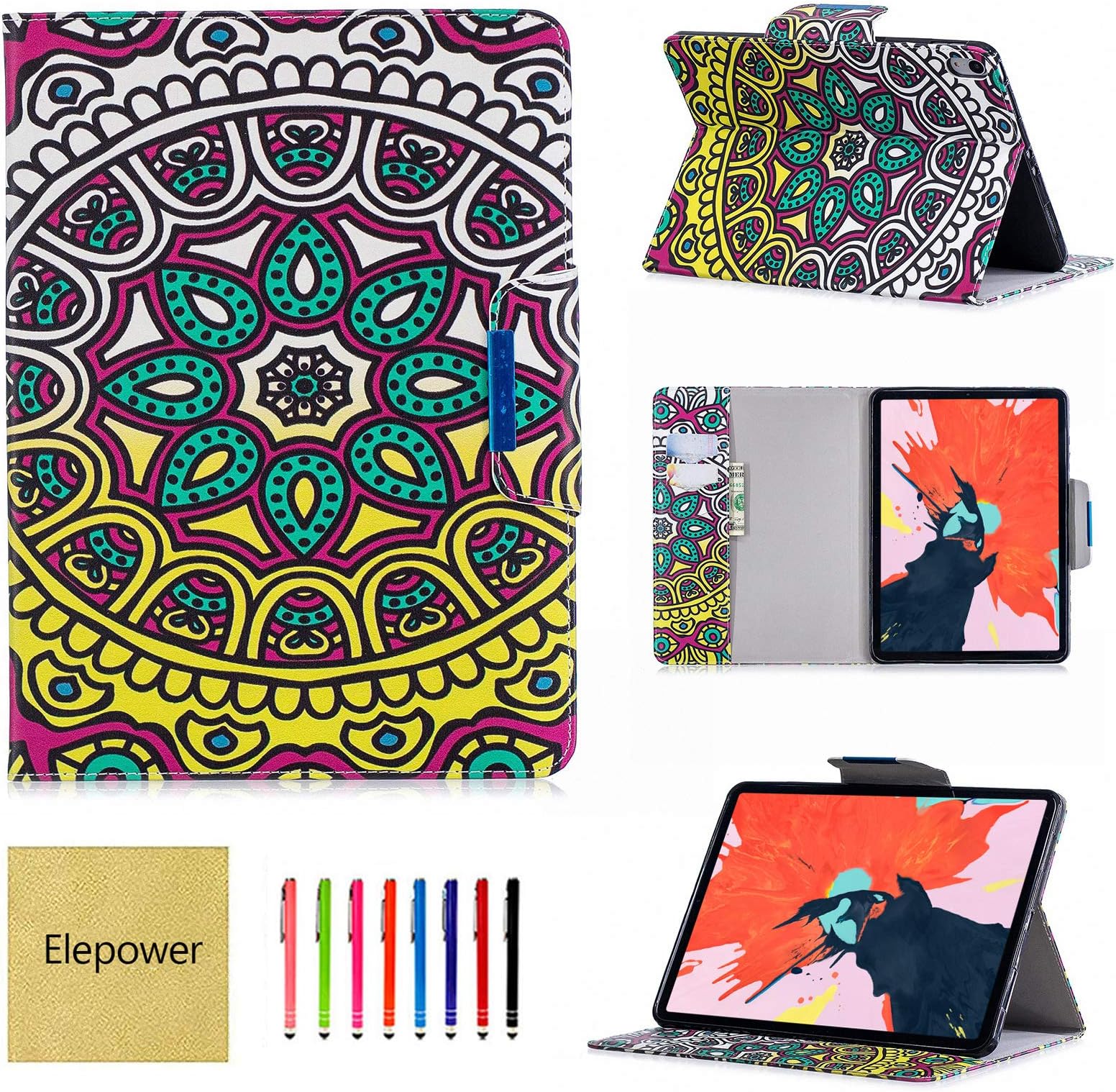 iPad Pro 11 2018 Case, Elepower Colorful Pattern PU Leather Smart Cover with Auto Sleep/Wake Folio Stand Magnetic Wallet Protective Case for Apple iPad Pro 11 Inch A1980/A2013/A1934, Flower Cake