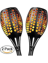 Solar Lights, Sunlitec Waterproof Flickering Flames Torches Lights Outdoor Landscape Decoration Lighting Dusk to Dawn Auto On/Off Security Torch Light for Garden Patio Deck Yard Driveway, 2 Pack