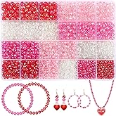 DECYOOL Valentine's Day Beads - 1560pcs Acrylic Crystal Loose Spacers Craft Beads for Valentines Bracelet Jewelry Making Supplies, 4mm 6mm 8mm (Pink, Red, White, Rose Red)