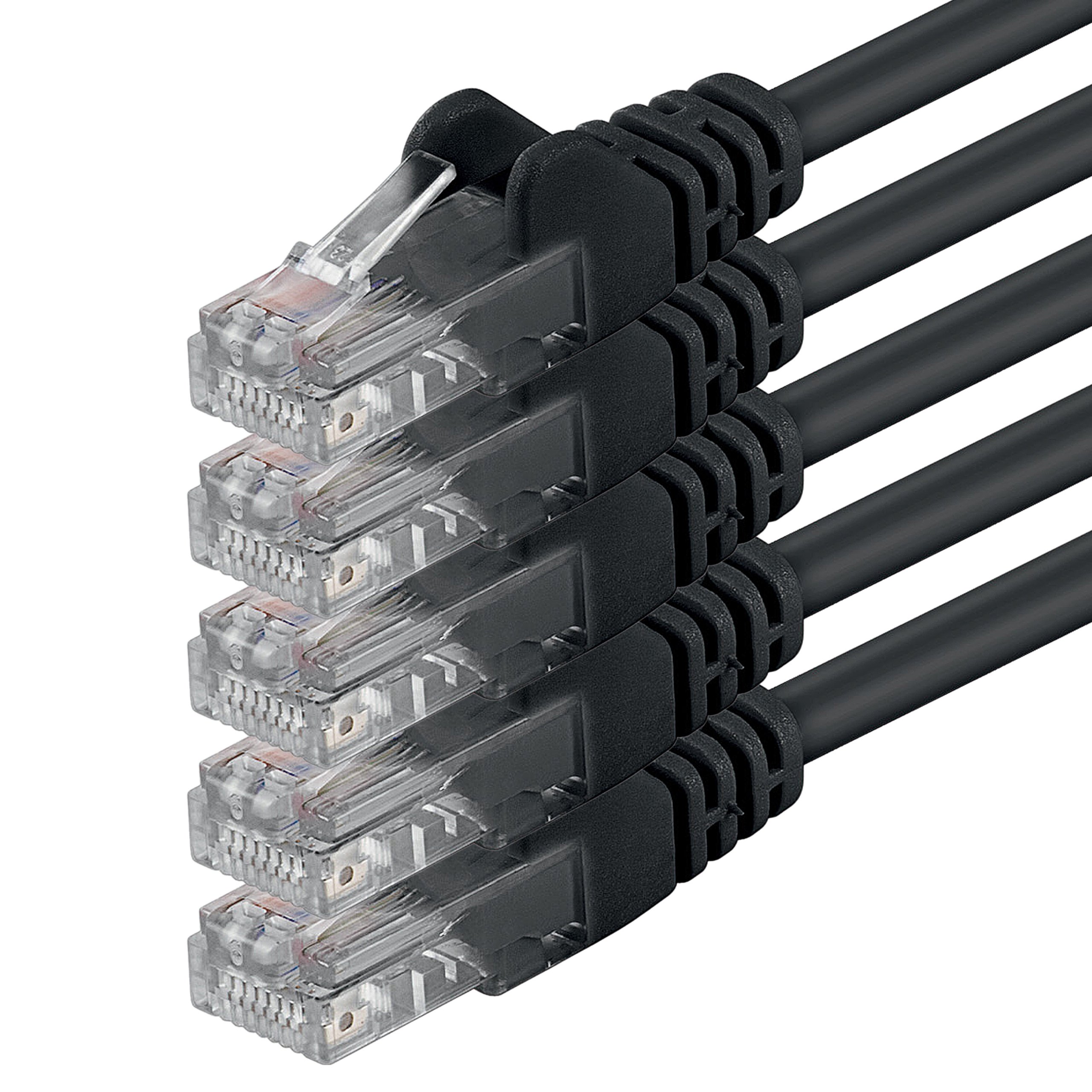 1aTTack.de 0.5m - black - 5 pieces - (PACK) - CAT.6 CAT6 Ethernet LAN network cable 1000 Mbit/s patch cable