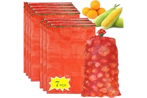 Sukh 7 Pcs Large Mesh Onion Bags - 60lbs Mesh Storage Produce Bags Hanging Reusable Breathable Sacks Vegetable Storage with D