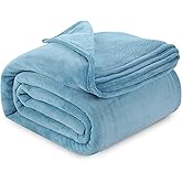 Utopia Bedding Washed Blue Fleece Blanket Queen Size Lightweight Fuzzy Soft Anti-Static Microfiber Bed Blanket (90x90 Inch)