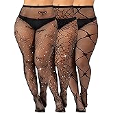 Geyoga 3 Pairs Rhinestone Fishnets Stockings for Women Glitter Fishnets Sparkly Stockings Tights One Size Fit All