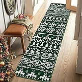 Yamaziot Christmas Runner Rug, 2x8 Non-Slip Washable Hallway Runner Rug with Rubber Backing, Low Pile Faux Wool Carpet Runner Holiday Decor Xmas Rug for Bedroom, Kitchen, Laundry, Entrance, Green