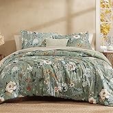 CASAAGUSTO King Size Comforter Set - 7 Pieces Green Floral Bedding Sets, King Bed in a Bag with Botanical Butterfly Comforter, Sheets, Pillowcases & Shams for All Seasons