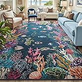 HOMORE Ocean Rugs 5x7 Washable Rug for Kids Room Non Slip Coastal Rug for Living Room Bedroom Nautical Coral Rugs with Fish S