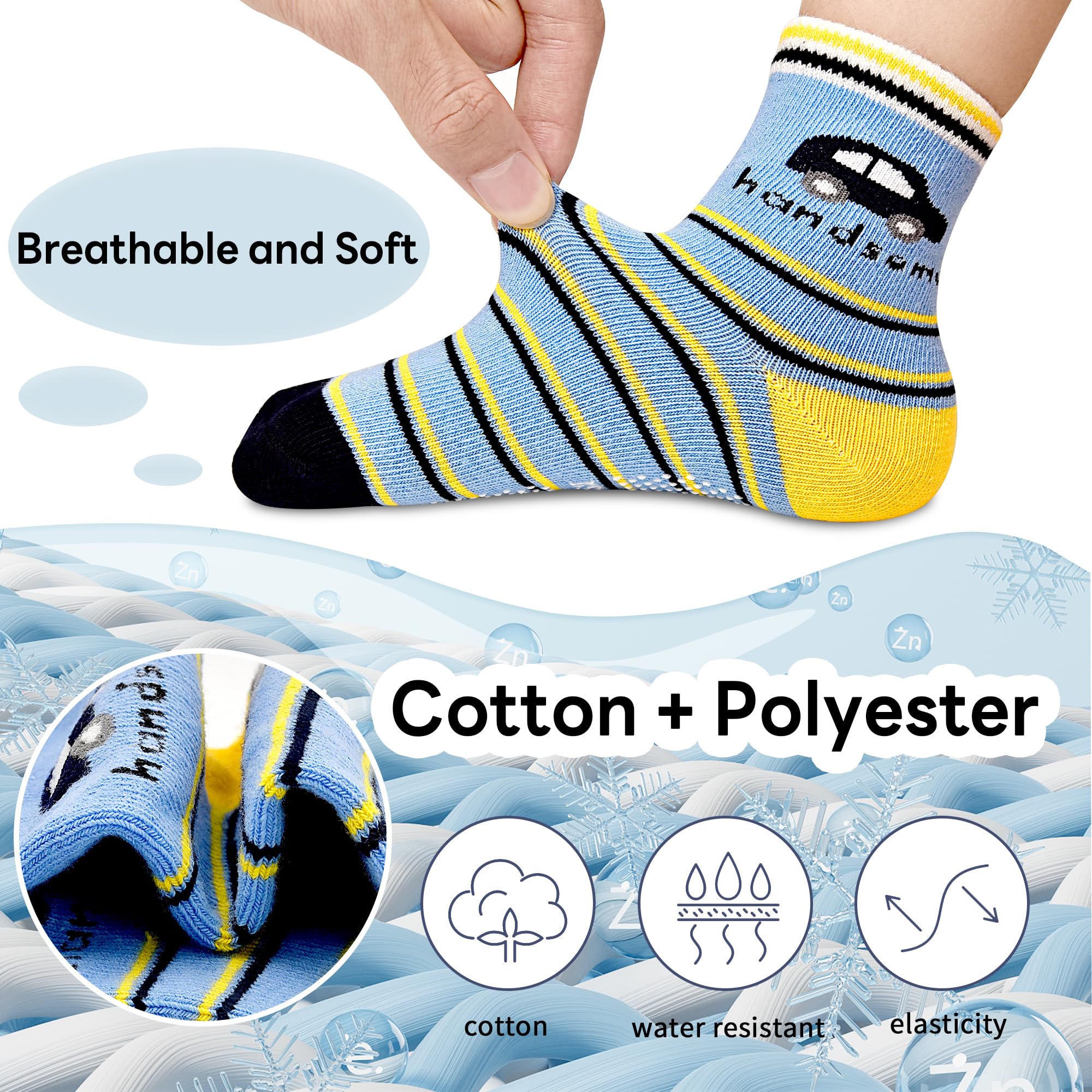 Tphon Non Slip Kids Toddler Socks with Grippers Baby 12 Pairs Anti Skid Socks for Boys Girls 0-7 Year Children