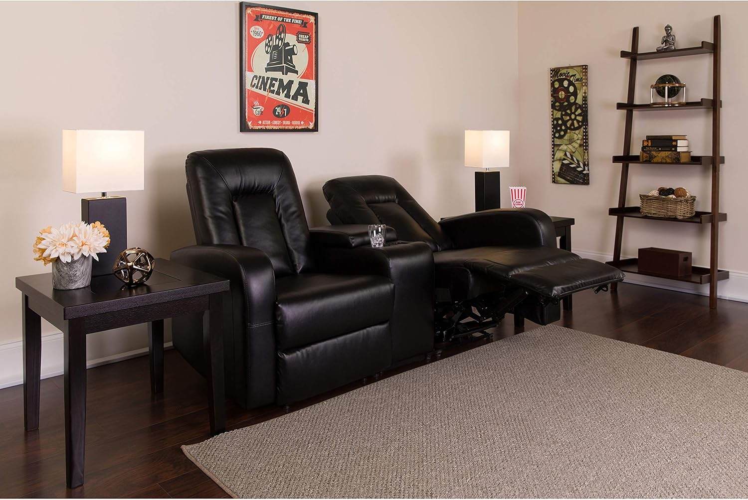 Flash Furniture Eclipse Series 2-Seat Reclining Black LeatherSoft Theater Seating Unit with Cup Holders: Furniture & Decor