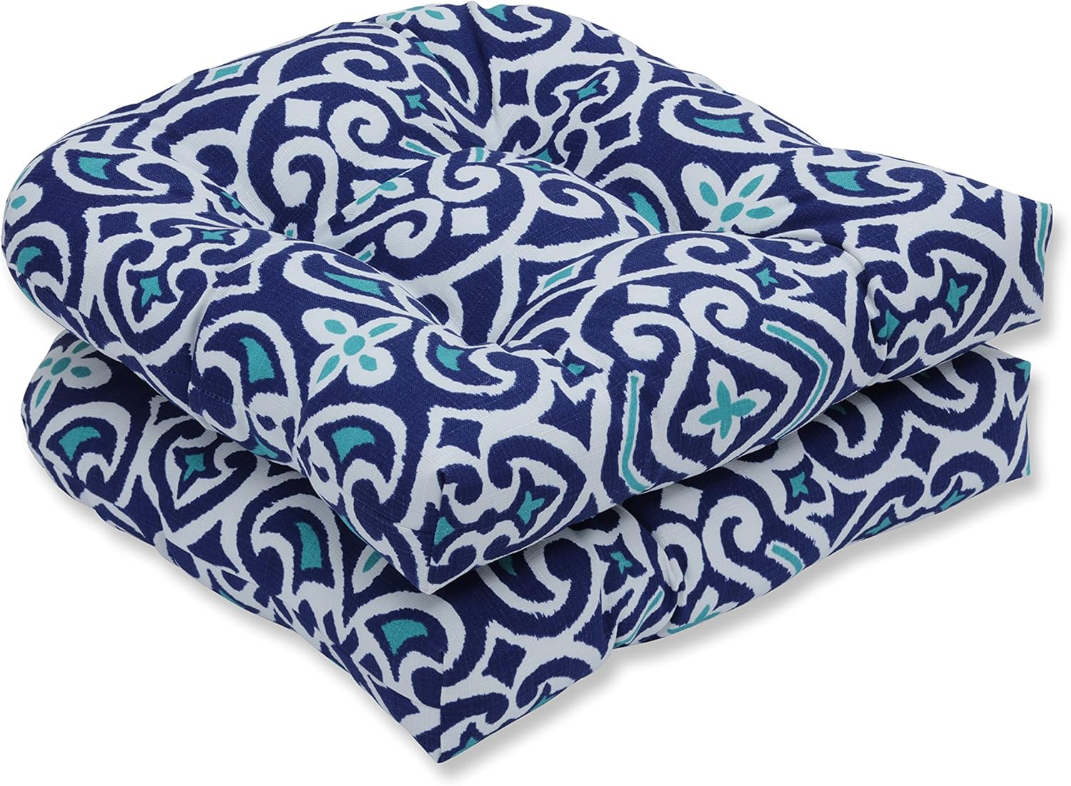 Pillow Perfect Outdoor | Indoor New Damask Marine Squared Corners Chair Cushion,Blue,36.5" x 18": Home & Kitchen