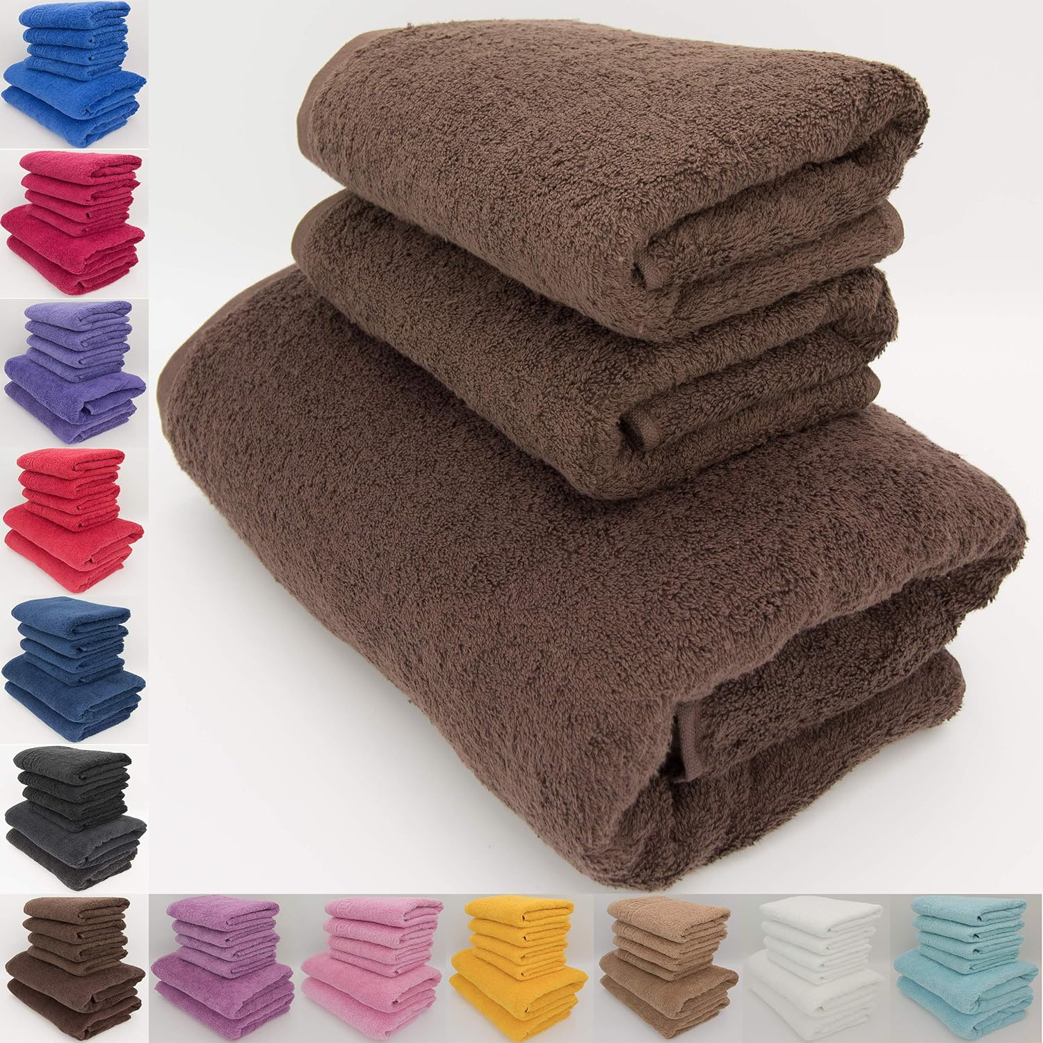 COFFEE BROWN 1 LARGE BATH + 2 LARGE HAND TOWELS SET, 100 NATURAL