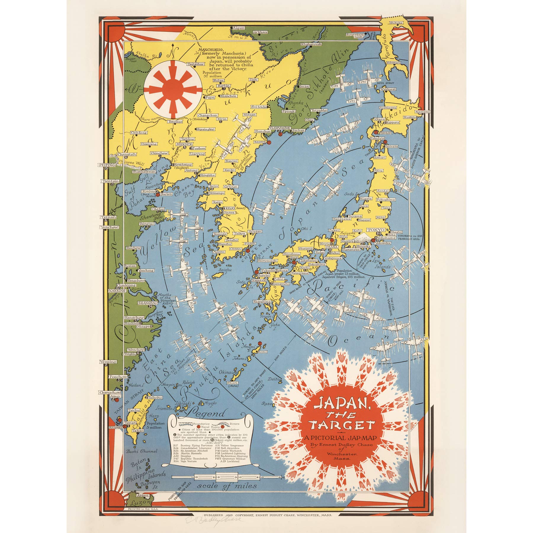 Artery8 1942 Ernest Dudley Chase Japan Target Map Large Wall Art Poster Print Thick Paper 18X24 Inch
