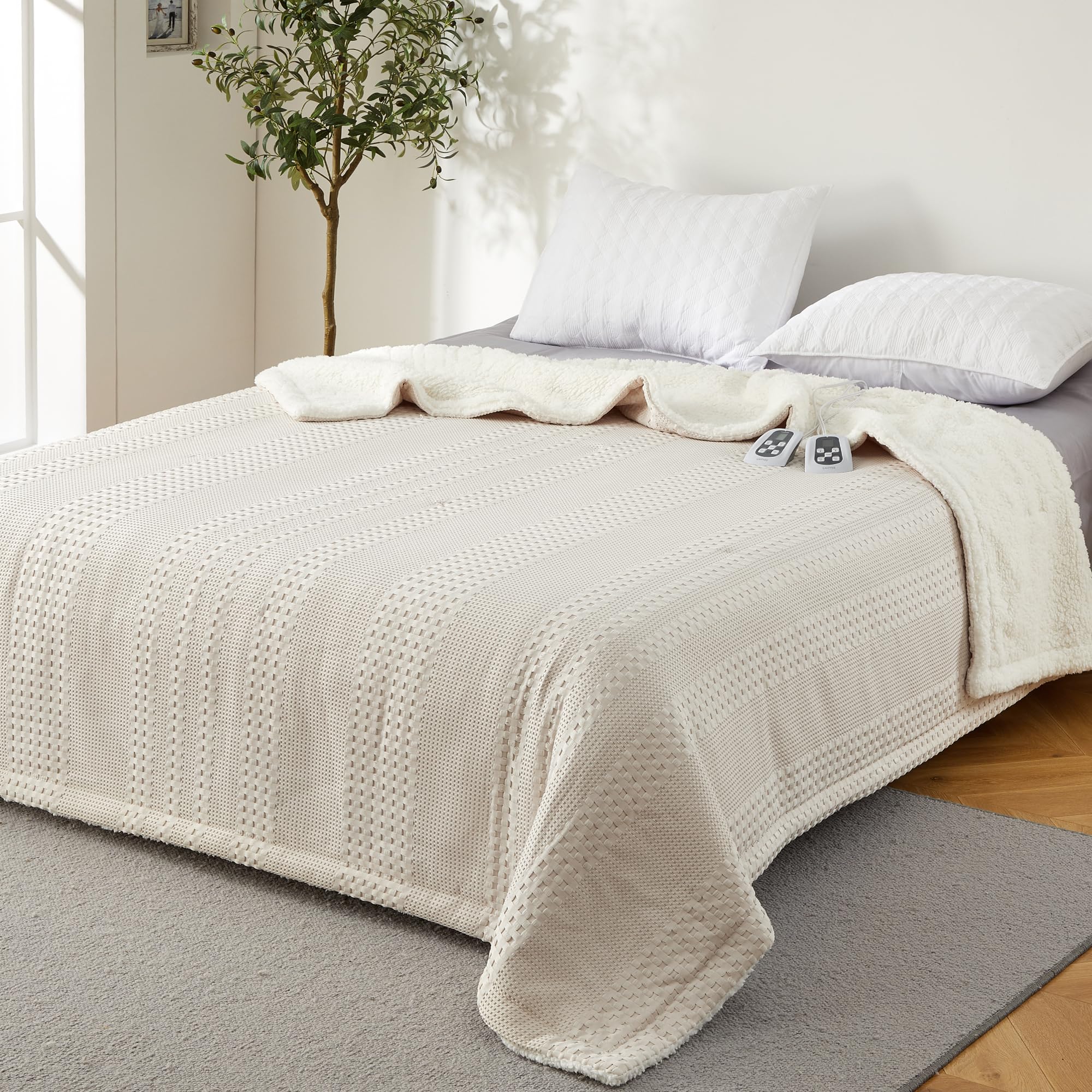 Photo 1 of Heated Blanket Electric King 90"*100", Dual Control Waffle Weave Sherpa Heating Throw with 9 Heating Levels, 1-12 Hours Timer Auto Off, Machine Washable, Gift Suit for Couch Bed Sofa Home Office