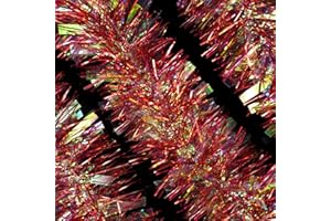 iPEGTOP 26.2ft Christmas Tinsel Garland, Classic Thick Shiny Sparkly Christmas Tree Ornaments Party Ceiling Hanging Decorations with Colorful Iridescent Reflections Shiny Filament - Red