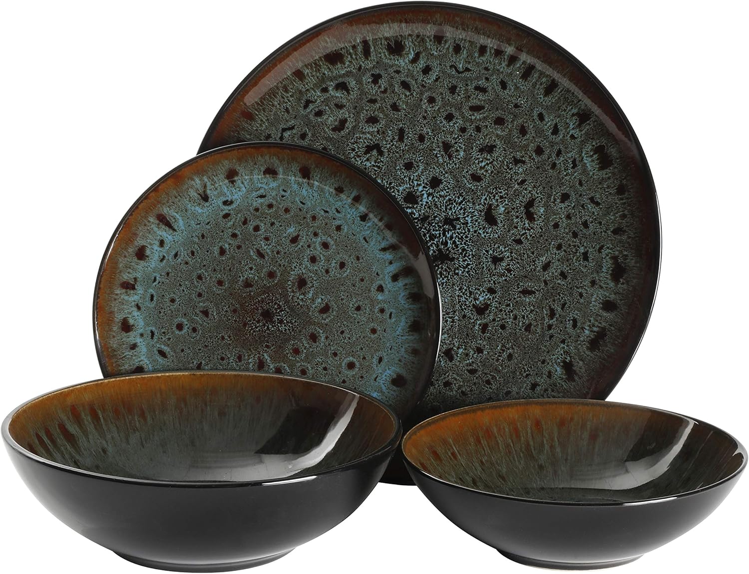 Gibson Elite Kyoto Double Bowl Dinnerware Set, Service for 4 (16pcs), Teal: Kitchen & Dining