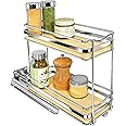 LYNK PROFESSIONAL® Élite™ Pull Out Spice Rack Organizer for Inside Kitchen Cabinets - 4-1/4 inch Wide - Slide Out Drawer – Wood/Chrome Sliding Spice Cabinet Organization Shelf Racks - 2 Tier