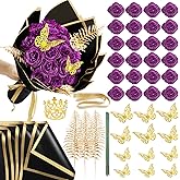 SEMONONIA Glitter Flower Roses Bouquet - 24 Pack DIY Fake Shiny Rose with Stems Eternal Floral for Elegance Wedding Bouquet Anniversary Birthday, Valentine's Day, Mother's Day, Love Gift- Purple