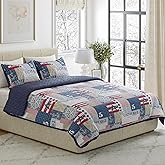 3-Piece Quilt Set – Nautical Americana Patchwork Print All-Season Soft Microfiber Bedspread with Shams - Bedding by LHC (King)