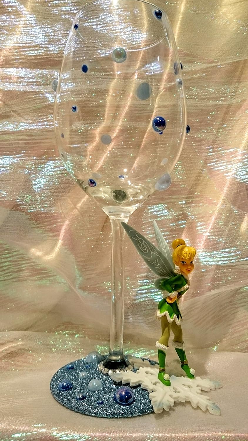 HandDecorated Tinkerbell Figurine Glitter Wine Glass Amazon.co.uk