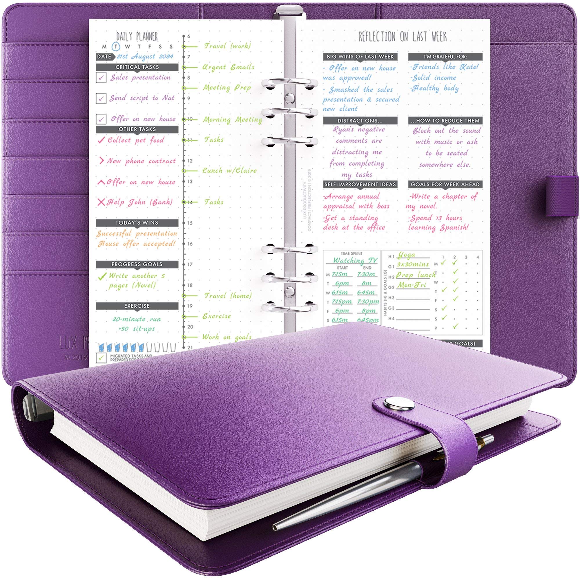 LUX Productivity COMPACT Planner – Best Undated 2024 Diary/Organizer with Daily Schedule & Reflection Journal - (Purple)