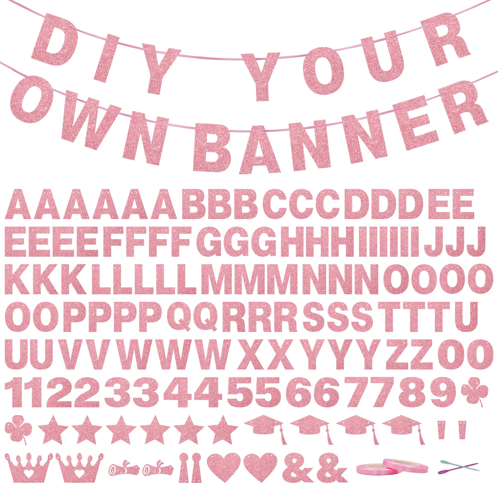 Photo 1 of 131 PCS Custom Banner Glitter DIY Letter Banners Personalized Banner for Birthday Congratulations Wedding Party Rose Golden Glitter 5-inch