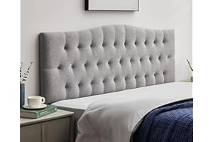 SUAWY Tufted Upholstered Linen Fabric Queen Headboard Only, Headboard Queen Size with Adjustable Height from 38"–50",Durable Modern Diamond Design Wood Headboads, Light Gray