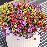 INQCMY Artificial Flowers for Outdoors Faux Plants Outdoor Fake Flowers Spring Decoration,12 Bundles Faux Silk Colorful Daisy Realistic UV Resistant for Outside Home Planter Window Porch Patio Yard