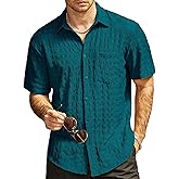 AOTIK Mens Casual Button Down Short Sleeve Shirt Textured Vacation Shirts Beach Hawaiian Summer Wedding Shirts with Pocket