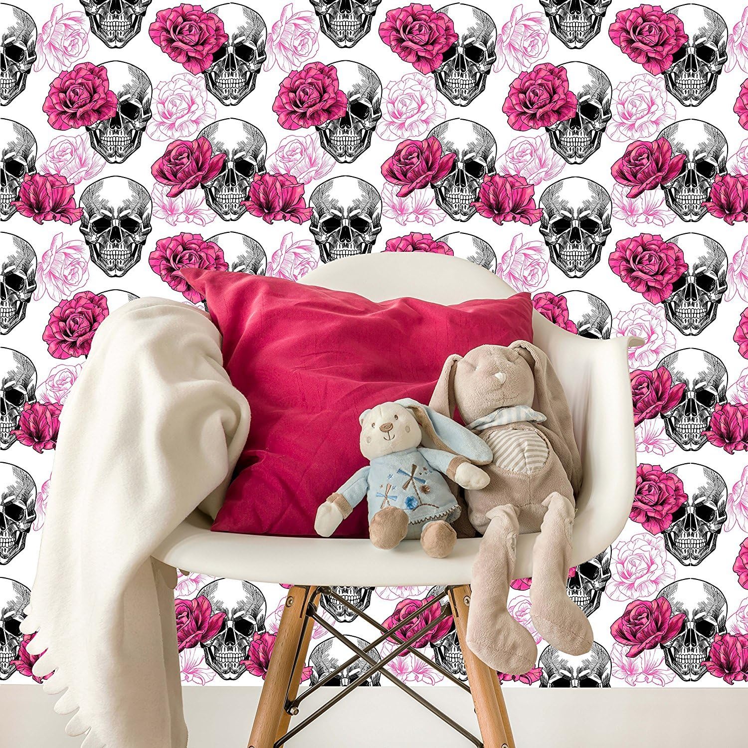 Removable Wallpaper Mural Peel & Stick Skull and Roses (25W x 100H