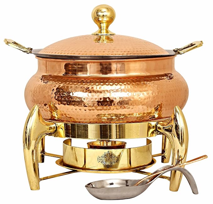 Buy Indian Art Villa Hammered Steel Copper Chafing Dish with Brass Fuel