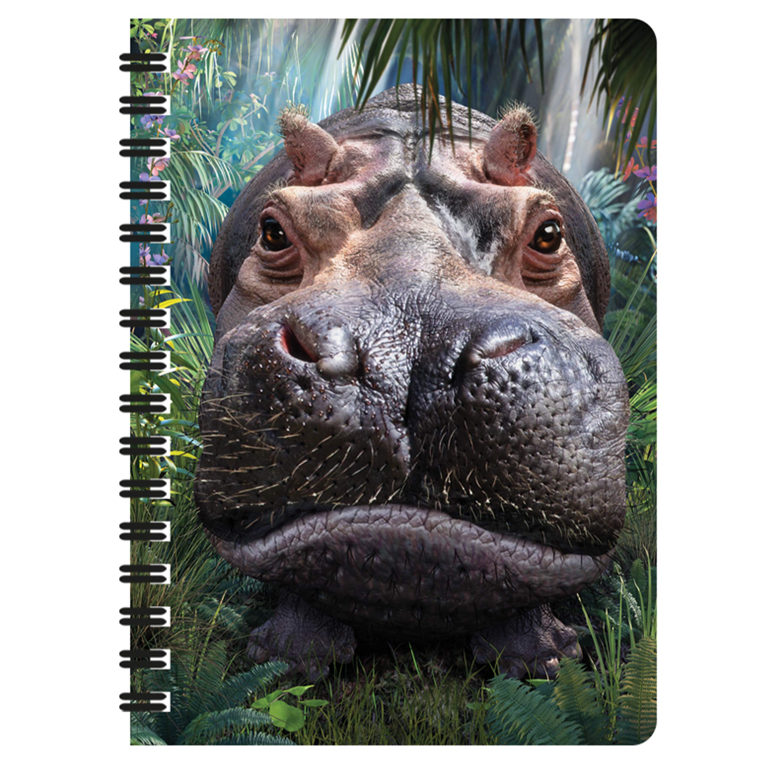 3D LiveLife Jotter - Close Encounter from Deluxebase. Spiral Bound A6 5.5x4in Small Notebook with 80 Plain Recycled Pages. Pocket Sized Animal Notepad, Journal or Drawing Book with Hippo Cover