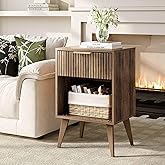 YAUKOMEL Fluted Night Stand with Opening Storage,Mid Century Bedside Table with Drawer,Wood Nightstand with Legs,End Table Side Table for Living Room,Bedroom,Caramel Oak 11.8"Dx15.7Wx 25.2"H CTG56BR