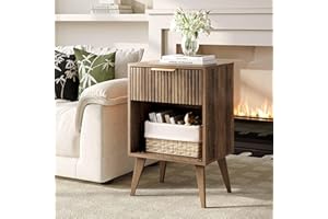 Fluted Night Stand with Opening Storage,Mid Century Bedside Table with Drawer,Wood Nightstand with Solid Wood Legs,End Table 