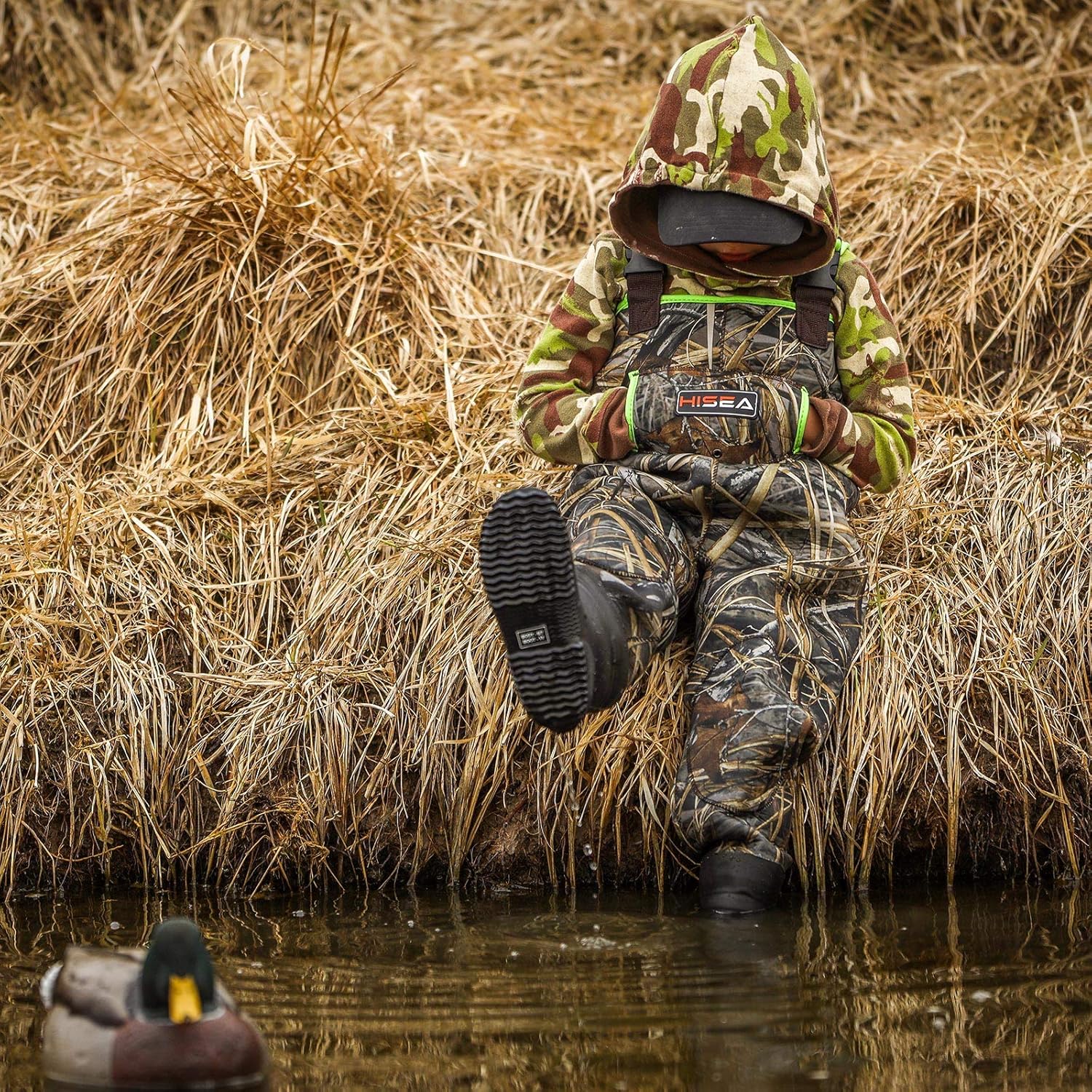 HISEA Kids Chest Waders Neoprene Fishing Waders for Toddler & Children Youth Duck Hunting Waders for Kids Boy and Girl with Waterproof Insulated Cleated Boots : Sports & Outdoors