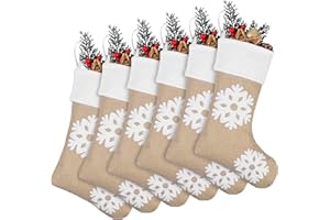 ANVAVO 6 Pack Burlap Christmas Stockings 18 Inch Large Burlap Xmas Stockings with White Cuff Fireplace Hanging Stockings Decoration Stockings for Family Holiday Xmas Party