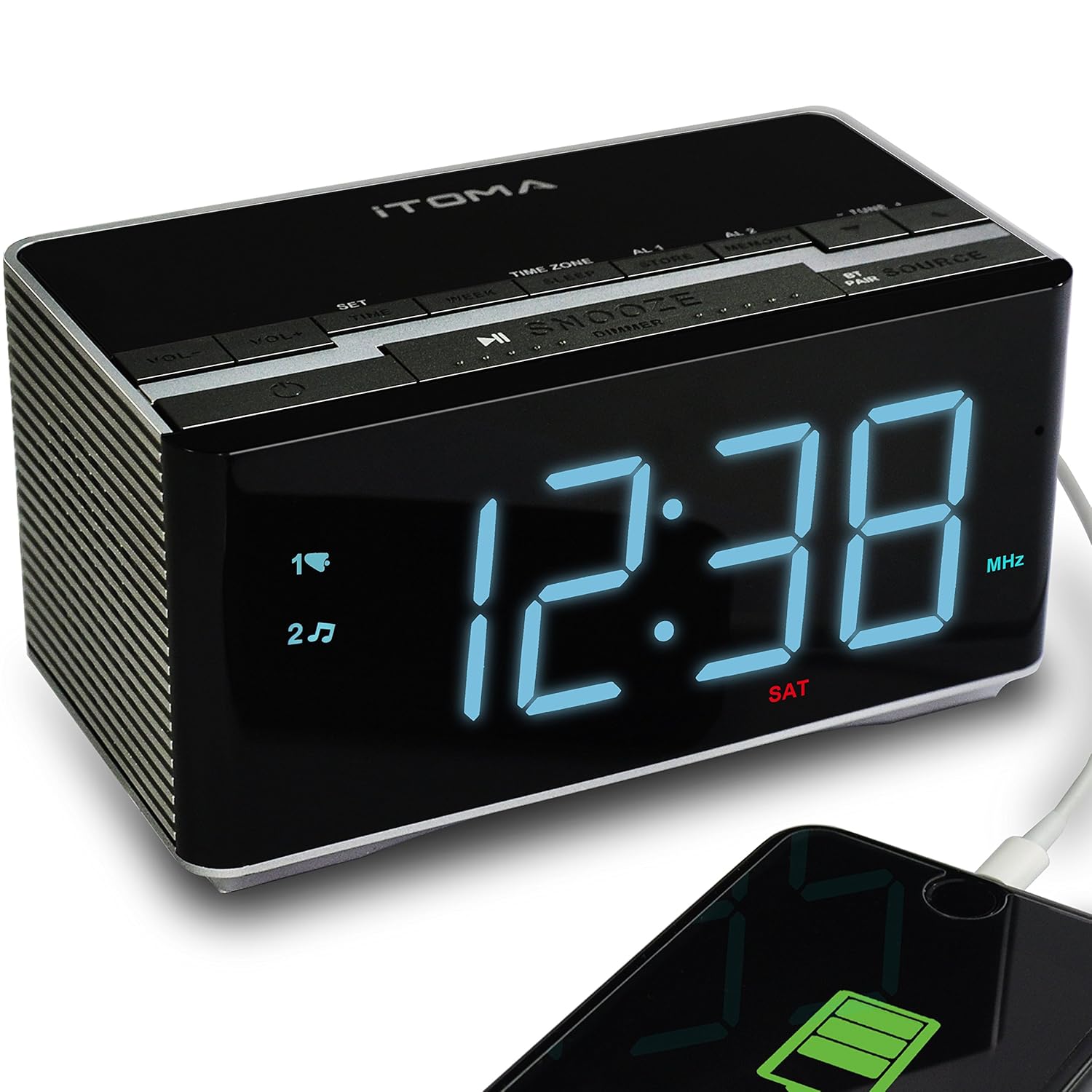 iTOMA Alarm Clock Radio with Wireless Bluetooth Stereo Speakers,Digital