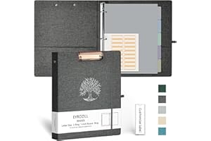 EYROZILL 3 Ring Binder, 1 Inch Linen Binder Organizer for Letter Size (8.5" x 11") with 5 Tab Dividers, File Folder Labels and Low Profile Clipboards, School and Office Supplies- Dark Grey