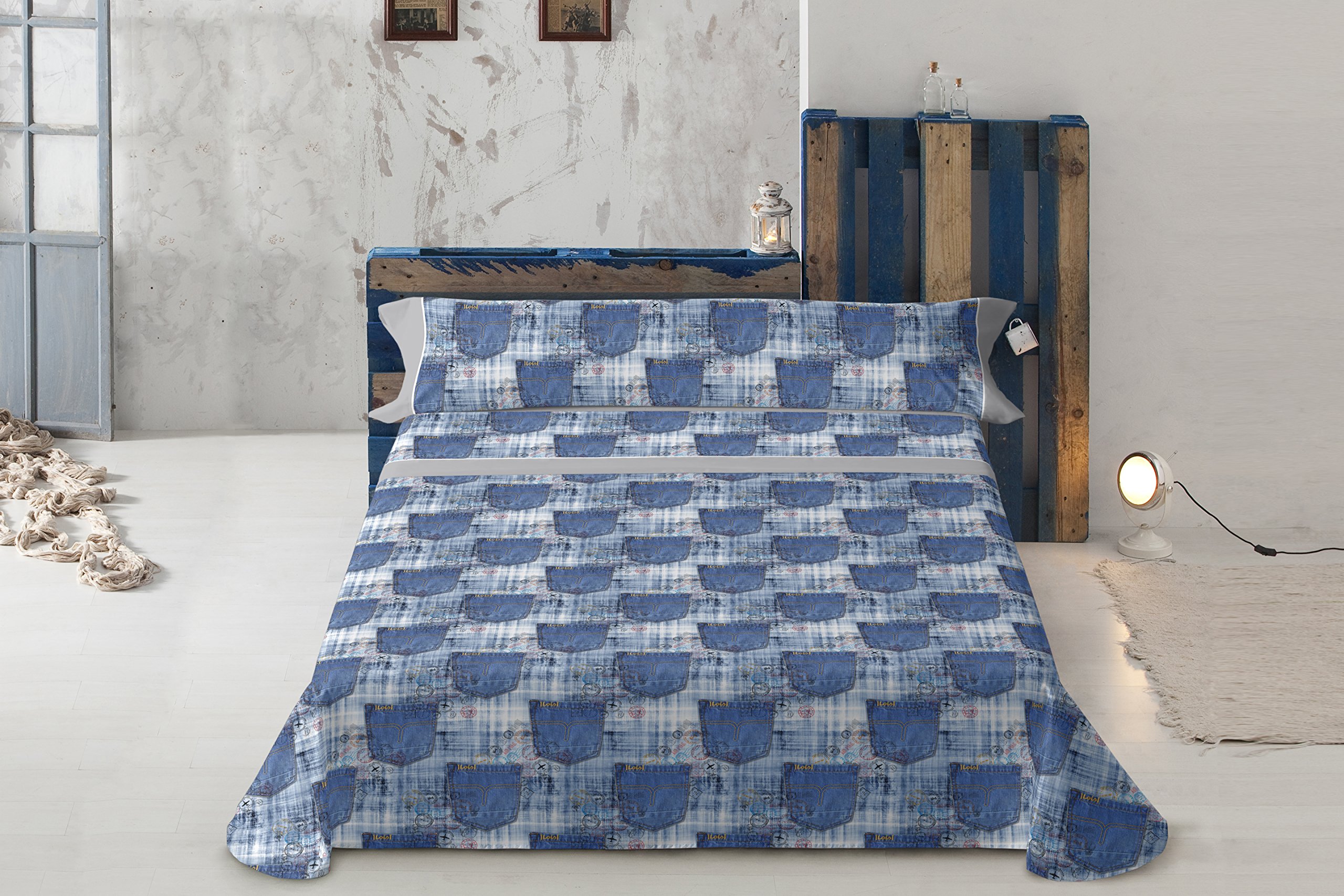 Gale Hayman Style Lois Polycotton Savannah Bags, 180 x 205 x 0.5 cm, Blue/Grey