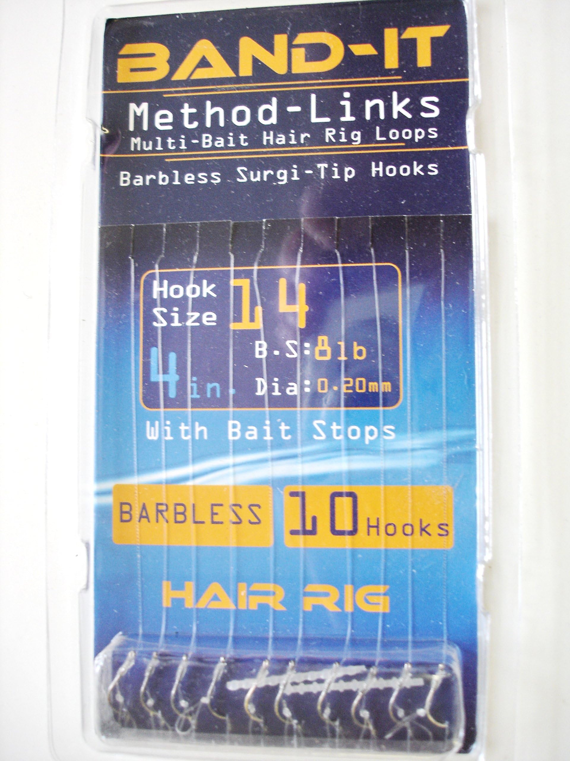 Pack of 10 Hair Rigs - Size 14 Hooks - With Bait Stops + Free Disgorger