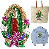 Cuit&aacute;xi Virgen de Guadalupe Sequin Applique Patch It can be Sewed/glued on Cap and Gowns, Jackets, Bags or Any Other Fabric - Our Lady of Guadalupe Sequin Patch - Virgin Mary Embellishment Patch