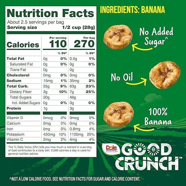 DOLE GOOD CRUNCH BANANA DRIED FRUIT BITES, GLUTEN FREE & VEGAN SNACK, 2.5OZ BAG