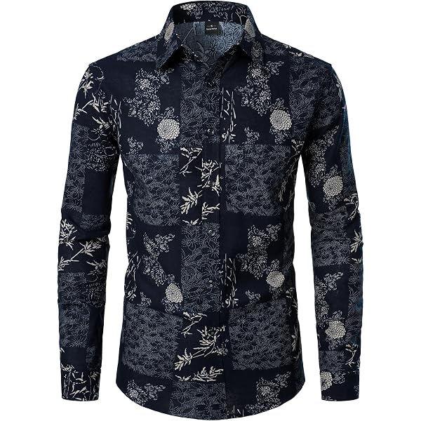 ZEROYAA Men's Hipster Rose Floral Print Slim Fit Long Sleeve Button-Up Shirt - Black Royal, Size Large - View #14