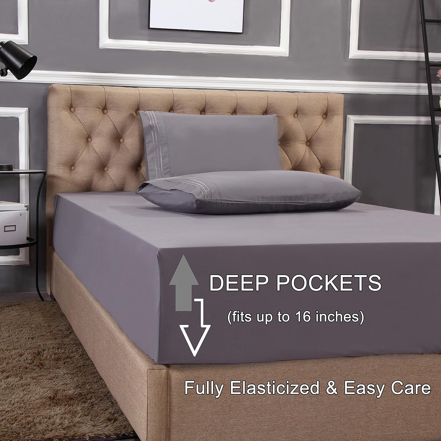 Elegant Comfort 1500 Thread Count Wrinkle & Fade Resistant Egyptian Quality 4-Piece Bed Sheet Set Ultra Soft Luxurious Set Includes Flat Sheet, Fitted Sheet and 2 Pillowcases, Full Size, Blackout: Home & Kitchen