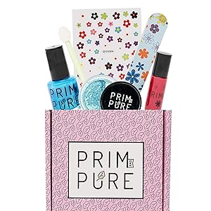 Real Natural Organic Makeup Kit For Kids – Perfect for Play Dates & Birthday Parties | Kids Eyeshadow Makeup – Nail Polish For Kids – Kids Lip Gloss – Prim And Pure | Makeup Gift Set for Kids (Blue)