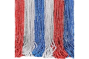 MOON BOAT 4th of July Accessories Necklaces: Blue White and Red Beads Bulk, Patriotic Party Independence Memorial Day Favors Toys Decorations, 100 Pieces