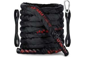 ASU Trainer Poly Dacron Weighted Battle Ropes for Home Gym – Indoor/Outdoor Workout Rope with Sleeve, Heat-Shrink Handles, & Anchor Kit – Exercise Rope for Training/Fitness/Boxing, Army Battle Rope