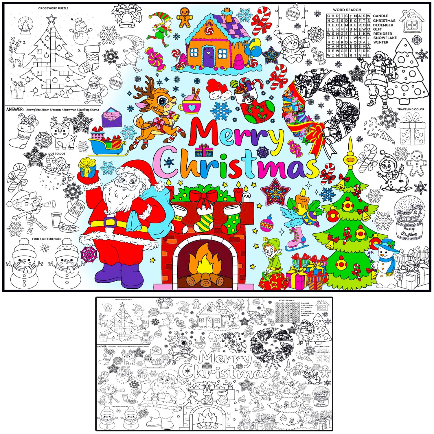 Photo 1 of Xmas Giant Coloring Poster for Classroom Activities - Large Coloring Posters Christmas Decorations for Kids Party Supplies - Jumbo Arts and Crafts Activity Tablecloth - Huge Big Wall Coloring Sheet