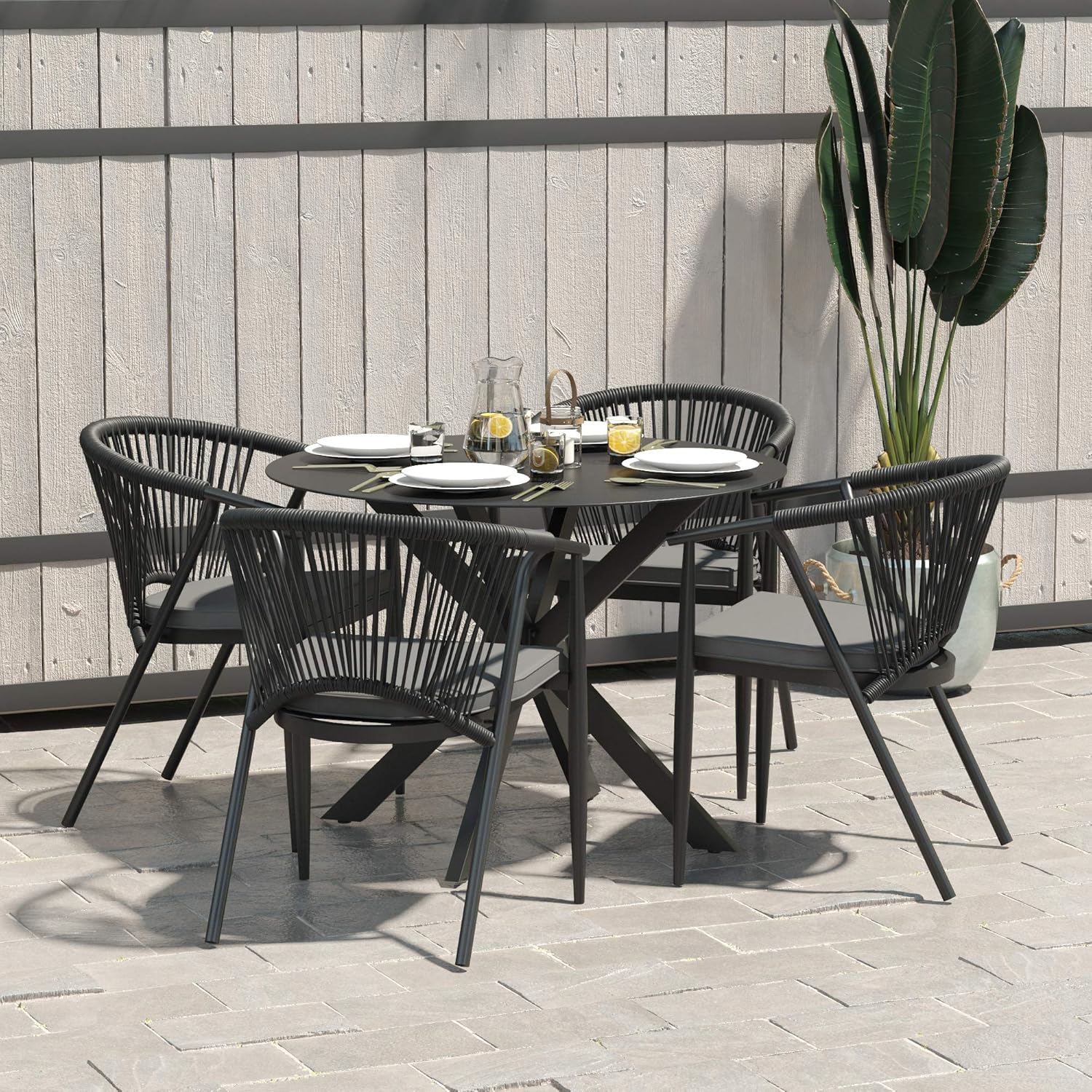 CosmoLiving by Cosmopolitan 88288BGYE, Circi Collection, Stacking Rope Weave, 4-Pack, Black and Charcoal Dining Chairs : Garden & Outdoor