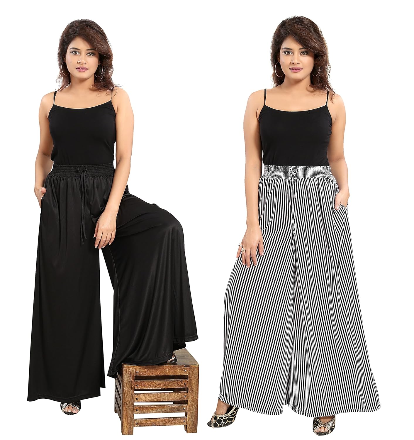 tucute girls/womens plazzo's with pocket smart combo (pack of 2) solid black + black lining style: 2204