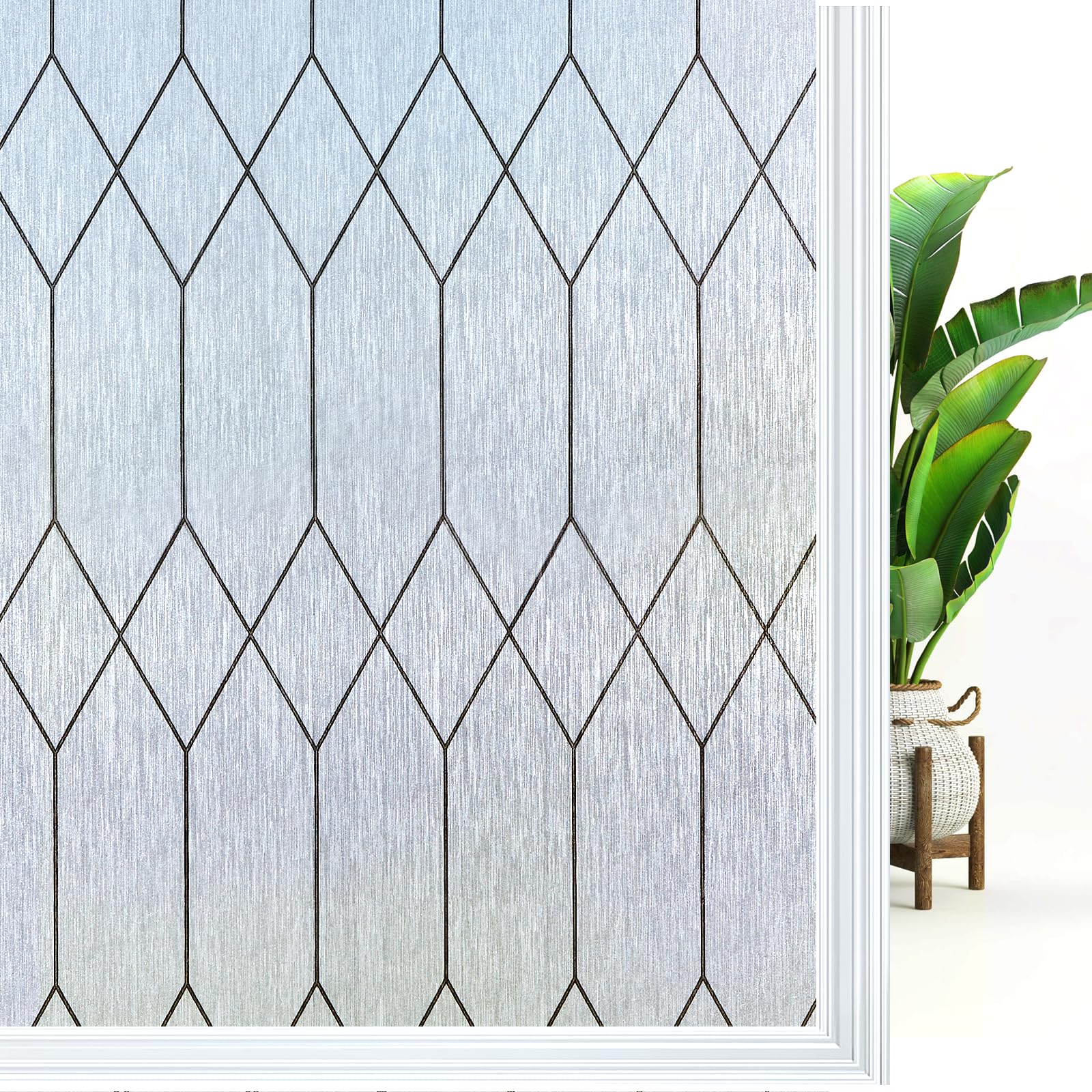Windimiley Window Privacy Film Stained Glass Static Clings, Bathroom Frosted Leaded Decorative Windo